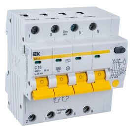  Выключатель автоматический дифференциального тока IEK АД-14 ИЭК MAD10-4-016-C-030 4п 6.5модуль C 16A 30mA тип AC 4.5kA 